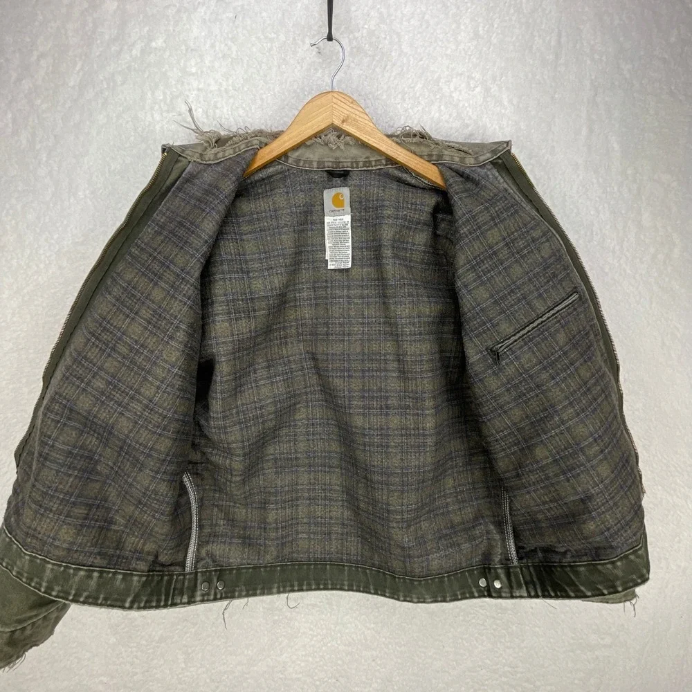 Carhartt Detroit Jacket Blanket Lined Mens XL J97 MOS Moss Green‎ Thrashing